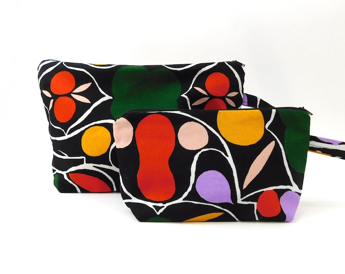 Marimekko Talvipalatsi Fabric Zip Pouch  2 sizes    Black Red Green Yellow