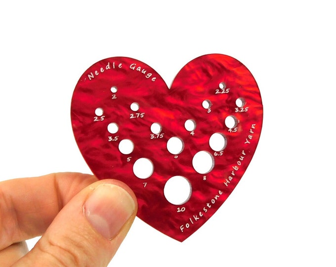 Red Swirly Heart Knitting Needle Gauge Metric