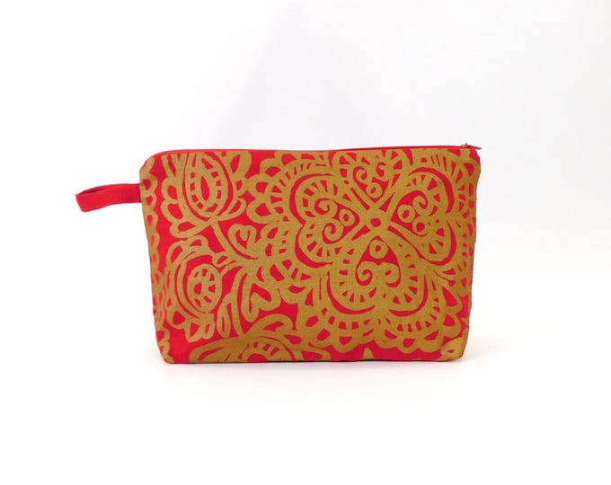 Marimekko Kirgiisi Fabric Zip Pouch  4 options    Red Gold