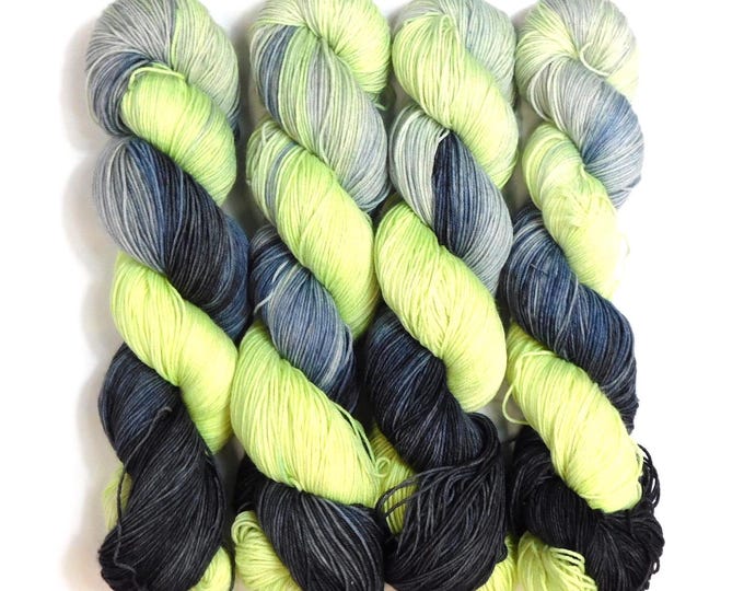 RAMMSKEINS: Flake        100g Variegated Yellow Black Sock Yarn   Fluorescent/UV Reactive