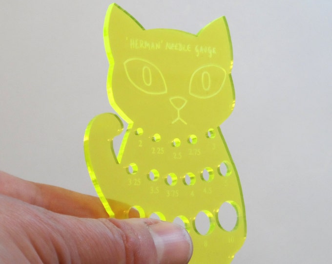 Herman Cat Knitting Needle Gauge Fluorescent Helios Yellow Metric