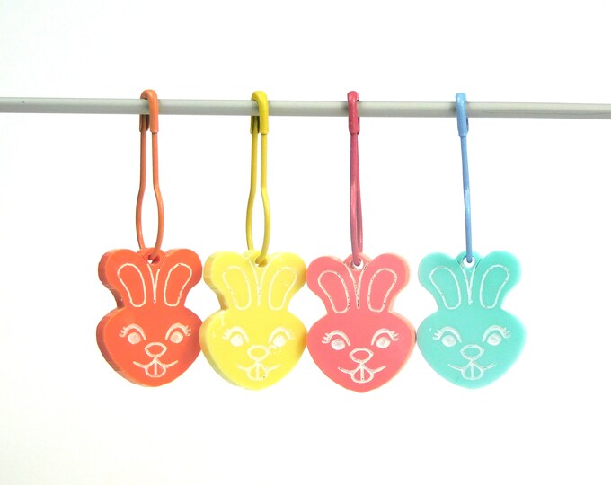 Bunny Rabbit Stitch Markers Set of 4      Multicolour Mint Yellow Coral Pink