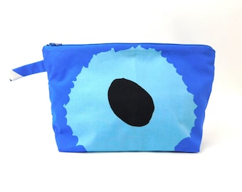 Marimekko Unikko Fabric Zip Pouch in Blue            size Large 10.5"