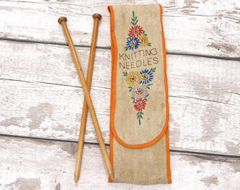 Vintage Embroidered Fabric Knitting Needle Case