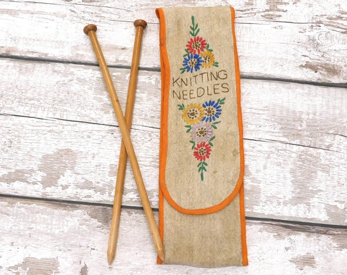 Vintage Embroidered Fabric Knitting Needle Case