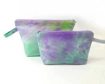 Tie Dye Lilac & Green Fabric Zip Pouch  2 sizes