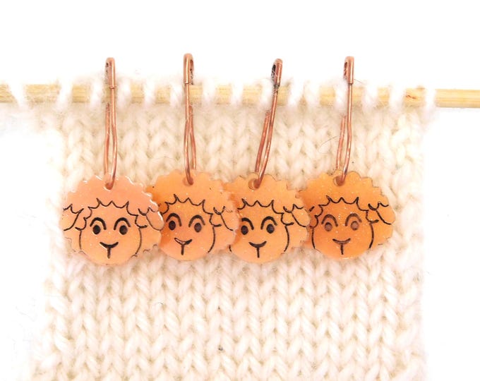 A Small Flock of Amber Orange Sheep Stitch Markers  Set of 4