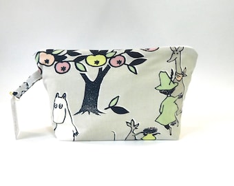 Musical Moomins Blue Plaid Vintage Fabric Zip Pouch       3 options   Size Large 10"