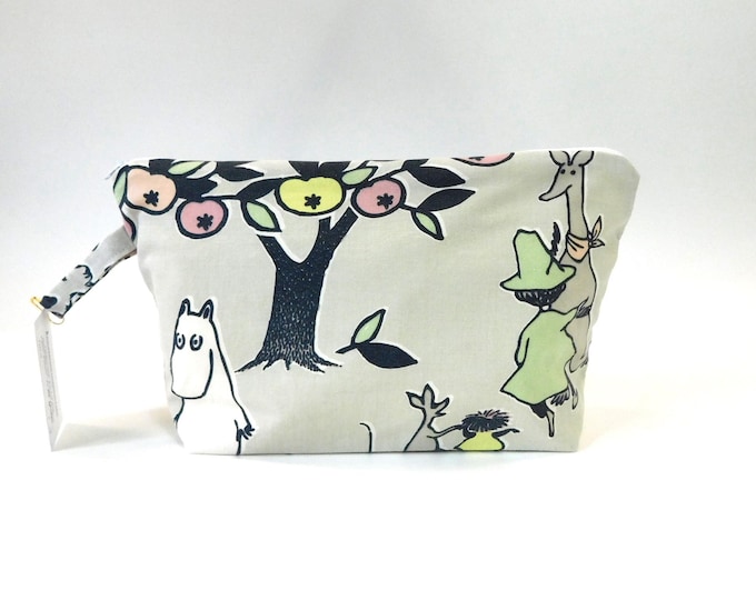Musical Moomins Blue Plaid Vintage Fabric Zip Pouch       3 options   Size Large 10"