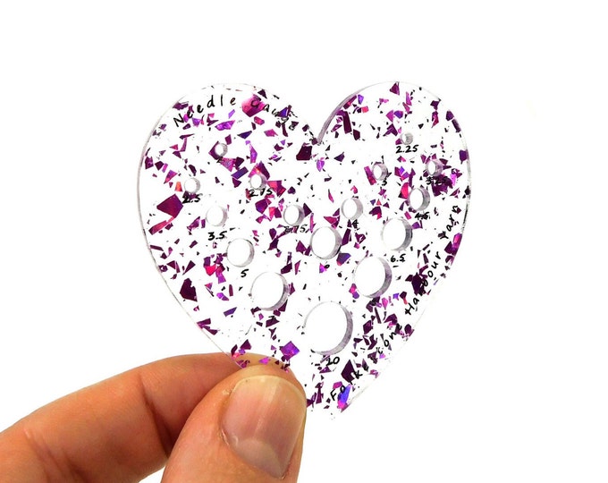Pink Disco Shards Heart Knitting Needle Gauge Metric