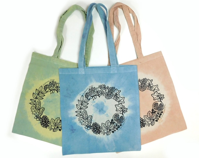 Printed Logo Cotton Tote Bag     Naturally Dyed  Assorted Colours Tie-Dye