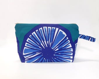 Marimekko Appelsiini Fabric Zip Pouch  2 sizes    Blue Green White