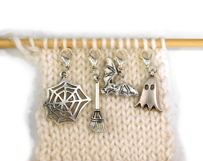 Halloween Stitch Markers Set of 4      Silver Charms