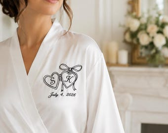 Personalized Satin Bridal Robe, Embroidered Wedding Getting Ready Outfit, Bridal Shower Gift