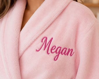 Personalized Embroidered Name Monogram Plush Robe, Custom Bathrobe for Women, Bridal and Bachelorette Party Gift