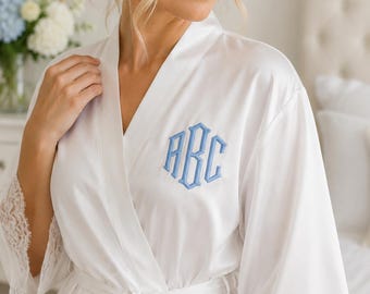 Personalized Monogram Satin Robe, Lace Getting Ready Outfit, Bridesmaid Proposal Gift, Bridal Party Robes