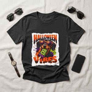 Halloween Vibes Dachshund Tee | Halloween Dog Graphic T-Shirt image 1