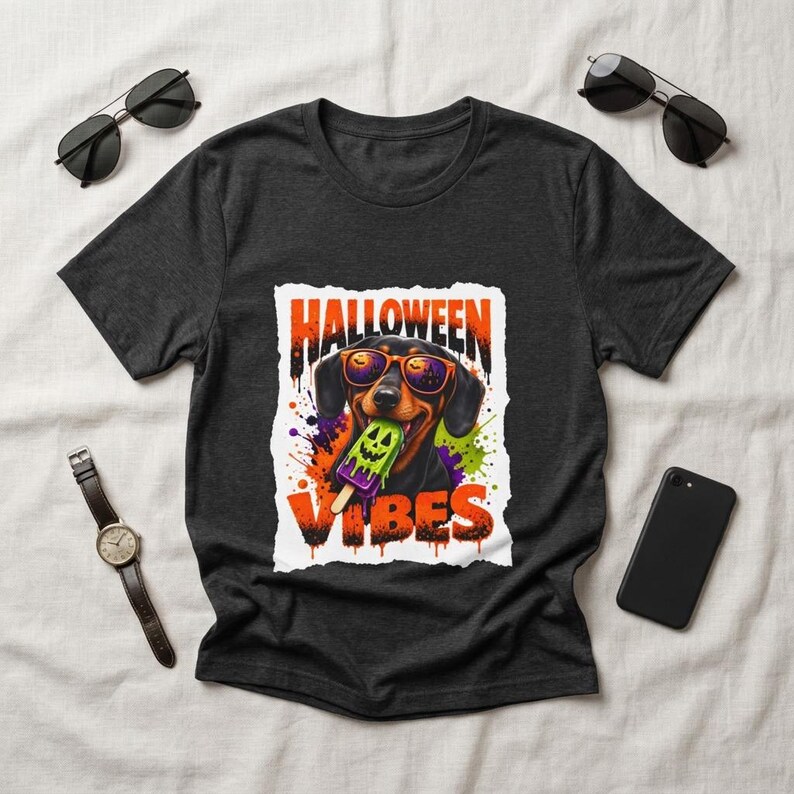 Halloween Vibes Dachshund Tee | Halloween Dog Graphic T-Shirt image 1