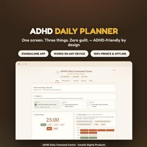 ADHD Daily Planner | Browser-Based Focus Timer, Brain Dump (Digital Download)