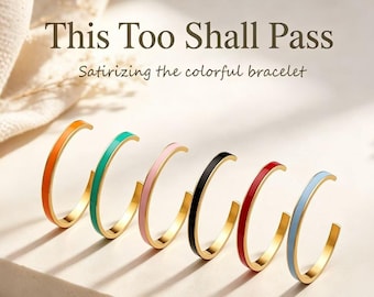 This Too Shall Pass Enamel Stainless steel Cuff Bracelet, Hidden Message Bangle, Inspirational Jewelry