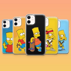 Cover per telefono con Bart Simpson e skateboard, ideale per iPhone 17, 17 Pro, 16e, 15, 14, 13, 12, Samsung S25 Fe, S24, A17, A56, Pixel 10 Pro, 9A.