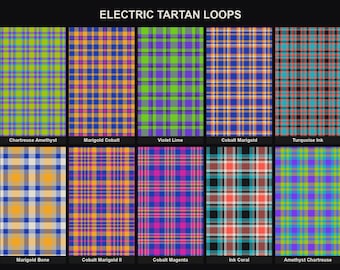 Electric Tartan Loop Pack | 10 nahtlose, sich wiederholende Karo-Videohintergründe für TikTok Live, OBS, Twitch, auffällige Neon-Stream-Dekoration