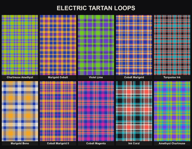 Paquete de bucles de tartán eléctrico / 10 fondos de vídeo a cuadros en bucle sin fisuras para TikTok Live, OBS, Twitch, decoración de transmisión neón llamativa imagen 1