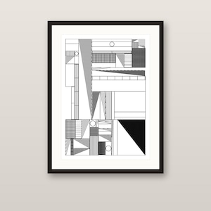 Studio Molnár n. 92 / Disegno originale 1/1 a plotter, geometria architettonica tracciata a mano, firmato a inchiostro, formato A3, arte moderna da parete