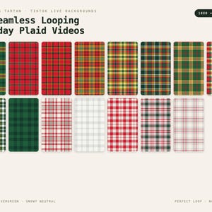 Christmas Tartan TikTok Live Background Bundle | 15 Seamless Looping Holiday Plaid Videos | Red Green Gold Vertical 9:16 MP4 OBS Stream image 1