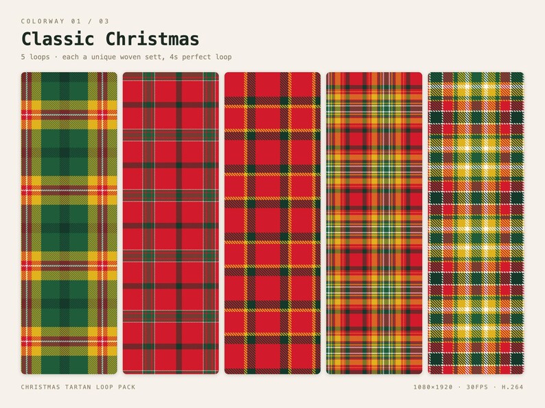 Christmas Tartan TikTok Live Background Bundle | 15 Seamless Looping Holiday Plaid Videos | Red Green Gold Vertical 9:16 MP4 OBS Stream image 2
