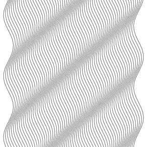 Può includere: Un motivo grafico composto da numerose linee verticali nere e sottili disposte su uno sfondo bianco. Le linee sono spaziate uniformemente e seguono un movimento ondulatorio coerente e ripetitivo, creando un senso di fluido movimento.