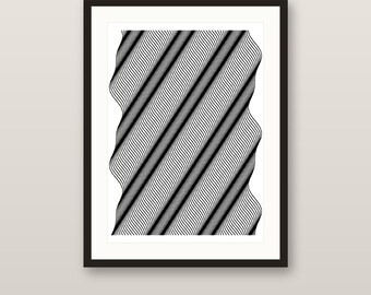 Guilloché Nr. 770 | Originale 1/1-Zeichnung mit Plotter, handgezeichnete Diagonalstreifen, signiertes A3-Linienbild in Archivtinte