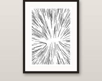 Strömungsfeld Nr. 262 | Originale 1/1-Stiftplotterzeichnung, handgezeichneter radialer Ausbruch, signierte abstrakte Wandkunst im A3-Format mit Archivtinte
