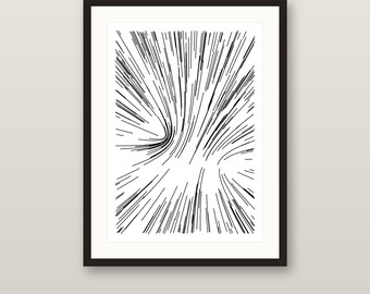 Strömungsfeld Nr. 250 | Originale 1/1-Stiftplotterzeichnung, handgezeichnete Tintenkonvergenz, signiertes abstraktes Wandbild im Archivformat A3