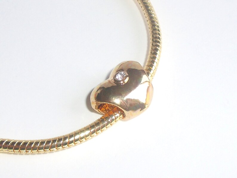 April Birthdays Gift For Her April Birthstone Ready to Ship Gold Heart Large Hole Bead w Clear Crystal Gold Heart Big Hole Charm Bead