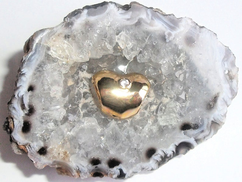 April Birthdays Gift For Her April Birthstone Ready to Ship Gold Heart Large Hole Bead w Clear Crystal Gold Heart Big Hole Charm Bead