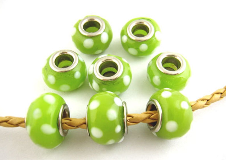 jewellery gift for her green and white bracelet Green lampwork beaded bracelet crystal beads