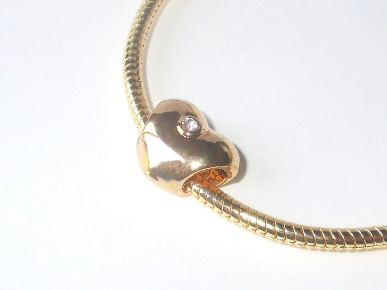 April Birthdays Gift For Her April Birthstone Ready to Ship Gold Heart Large Hole Bead w Clear Crystal Gold Heart Big Hole Charm Bead