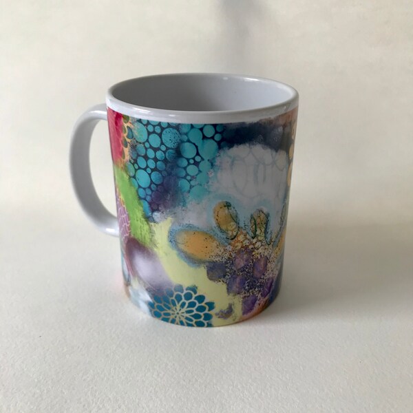 Tasse à café avec anse, design joyeux, coloré et abstrait, passe au lave-vaisselle, édition limitée