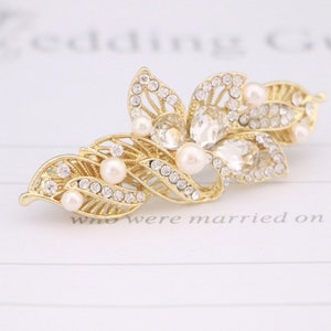 Gold Wedding barrette clip Rose gold Wedding hair comb Pearl Side hair clip Crystal hair comb Rhinestone barrette Bridal hair comb side clip