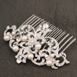 Bridal hair comb silver Bridal hair accessories Pearl side comb Wedding hair piece Bridal hair jewelry Wedding hair comb Rhinestone hair pin image 2