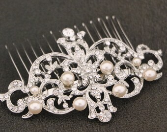 Silver Bridal comb Pearl and Crystal hair comb Wedding headpiece Bridal hair accessories Side bridal headpiece Wedding hair comb Bridal comb