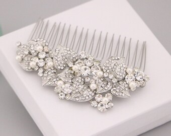 Bridal hair comb Crystal headpiece Wedding hair accessories floral Wedding comb Silver Rhinestone hair piece Wedding hair comb hair jewelry