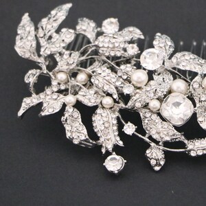 Flower and Leaf Hair Comb White and Gold Hair Comb Rose Gold Hair Wedding hair accessories for bun Silver Wedding hair comb Side Bridal comb
