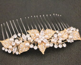 Wedding hair comb Side bridal hair piece Gold veil comb Wedding hair accessories floral Bridal hair comb Wedding hair jewelry Bridal comb in