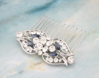 Silver Wedding hair accessories Blue hair jewelry Wedding hair comb Navy blue Bridal comb Crystal Bridal hair comb Rhinestone headpiece Side