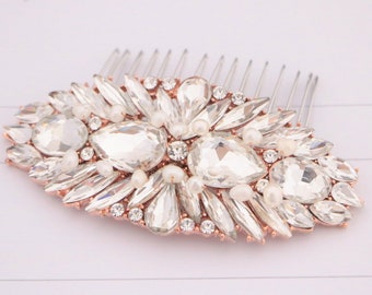 Rose gold hair comb Pearl hair piece Side bridal headpiece Wedding hair comb Bridal hair accessories Gold Wedding comb Bridal hair comb Boho