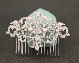 Silver Wedding hair comb Gold Pearl side comb Rhinestone headpiece Wedding comb in Crystal Bridal hair comb Rose gold hair comb Bridal comb