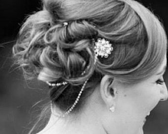 Hair chain for wedding hair jewelry Silver Wedding hair piece chain Pearl Bridal hair chain Rhinestone hair accessories hair chain Bridal