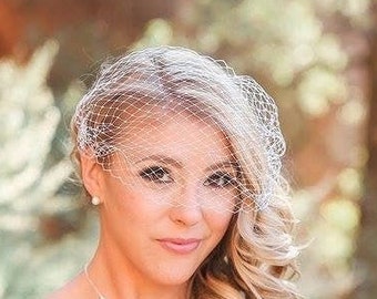 Bridal birdcage veil Fascinator with veil White Birdcage veil hair comb wedding blusher Birdcage Veil With Rhinestone Comb Bridal hair piece